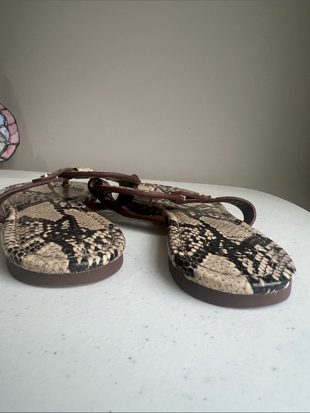 Tory Burch Snake Print Miller Thong Sandals in Beige and Black - Picture 11 of 12